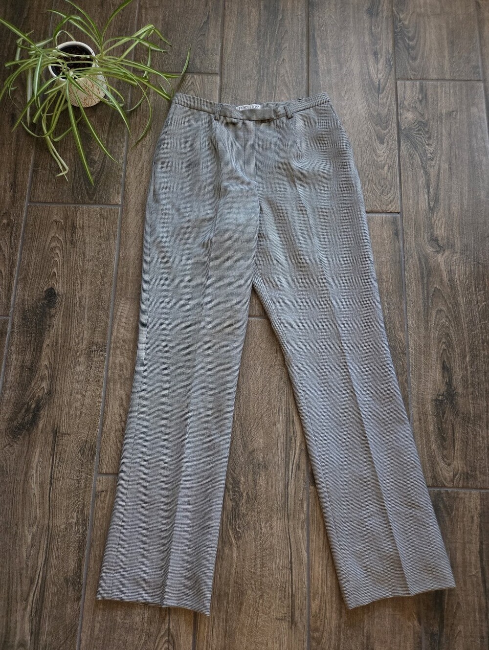 NWOT Pendleton 100% Wool Houndstooth Relaxed Straight Fit Trousers Black White